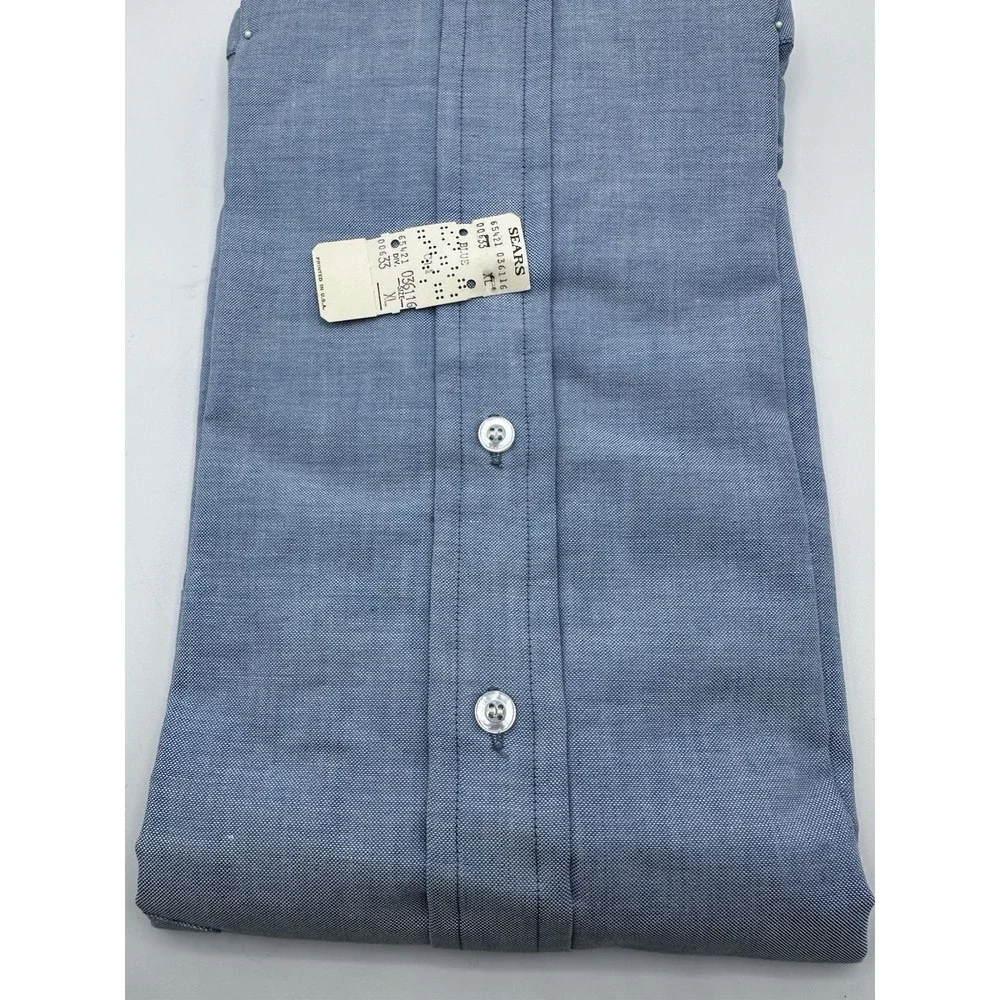 VTG 1970s Sears Perma-Prest Light Blue‎ Oxford Dress Shirt XL 17-17.5 USA